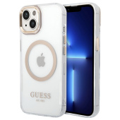 Чехол iPhone 14 Накладка Силикон Прозрачный Guess Metal outline Translucent (с поддержкой MagSafe)