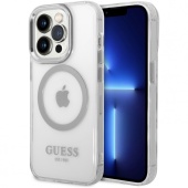 Чехол iPhone 14 Pro Max Накладка Пластик Guess Metal outline Hard Transparent (с поддержкой MagSafe)