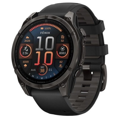 Garmin Fenix 8 47mm Amoled Sapphire, Титановый корпус, Черный силиконовый ремешок