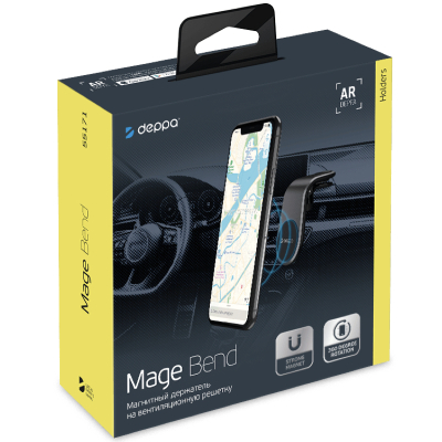 Автодержатель магнитный Deppa Mage Bend крепление в решетку вентиляции (Автодержатель магнитный Deppa Черный)