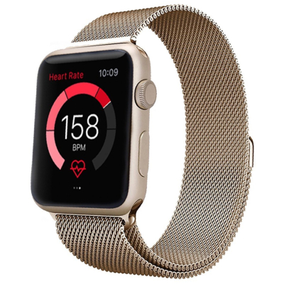 Браслет стальной Milanese Loop для Apple Watch 38, 40, 41mm (Браслет Apple Watch Мелкое плетение Золото)