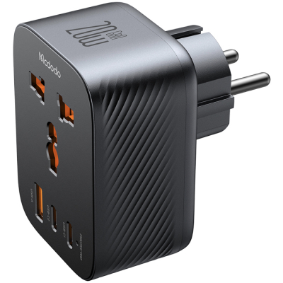 Универсальный Travel-адаптер Mcdodo CP-075, 20 ватт, 3 выхода: USB-A, USB-C (2шт), Евро вилка (ЗУ Универсальный Черный)