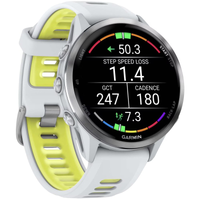 Garmin Forerunner 970, Белые, Бело-зеленый ремешок (Garmin Forerunner 970 Белые)