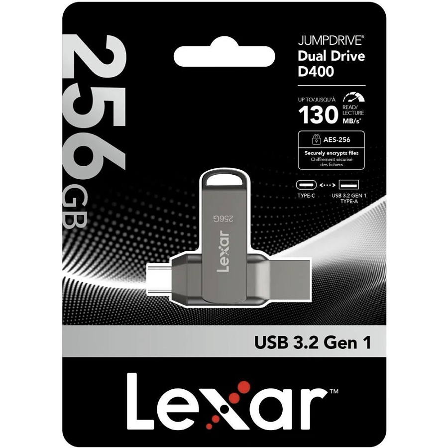 Флешка Lexar D400, USB + USB-C, 256 ГБ