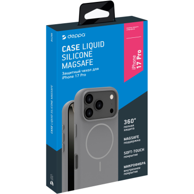Чехол Deppa 84286 Liquid Silicone для iPhone 17 Pro (MagSafe) (Чехол Deppa Серый)