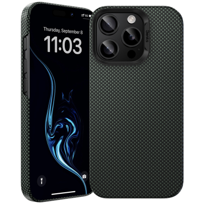 Кевларовый чехол Benks ArmorTint для iPhone 16 Pro (MagSafe) (Накладка Черно-Зеленый Карбон)