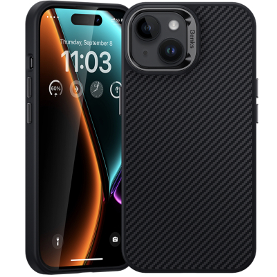 Кевларовый чехол Benks ArmorPro для iPhone 15 (MagSafe) (Накладка Черный Карбон)