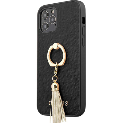 Чехол iPhone 12, 12 Pro Накладка Пластик Guess Saffiano+Ring (iPhone 12, 12 Pro Накладка Черный)