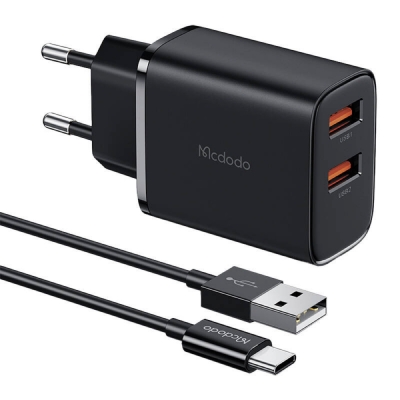 Сетевое ЗУ Mcdodo CH-507, 12 ватт, 2 выхода: USB-A + Кабель USB-A → USB-C, длина 1 м (Сетевое ЗУ + кабель Mcdodo Черный)
