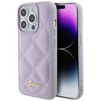 Чехол iPhone 15 Pro Max Накладка Кожзам Guess Quilted with Script metal logo Hard