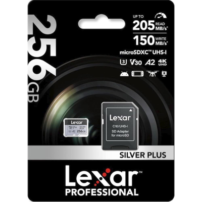 Флешка Lexar Pro Silver Series, Micro SDXC, 256 Gb (Флешка Lexar 256 Gb)