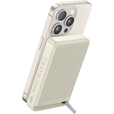Беспроводной магнитный Power Bank Mcdodo MC-781, 10.000 мАч, 30 ватт, с подставкой, MagSafe (Внешний аккумулятор Mcdodo Бежевый)