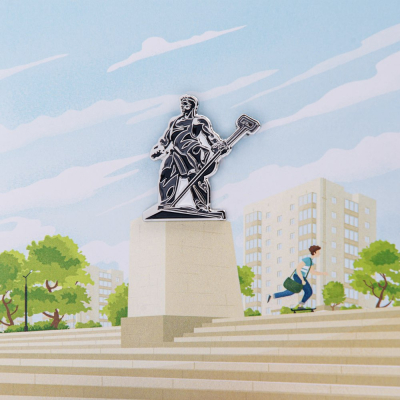 Значок Магнитка Памятник Металлург металлический, Магнит