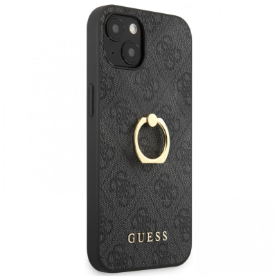 Чехол iPhone 13 Накладка Кожзам Guess 4G + Ring Hard (iPhone 13 Накладка Кожзам Guess Темно-Серый)