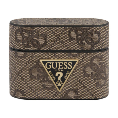 Чехол кожаный Guess 4G with metal logo для AirPods Pro (Guess AirPods Pro Коричневый)