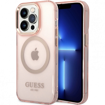 Чехол iPhone 14 Pro Накладка Пластик Guess Metal outline Hard Translucent (с поддержкой MagSafe)
