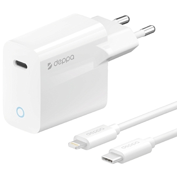 Сетевое ЗУ + кабель USB-C/Lightning Deppa USB-C PD 20 ватт