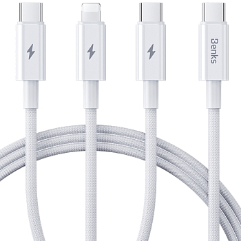 Кабель Benks D46 USB-C to 2USB-C + Lightning (Плетеный) 1.2 метра