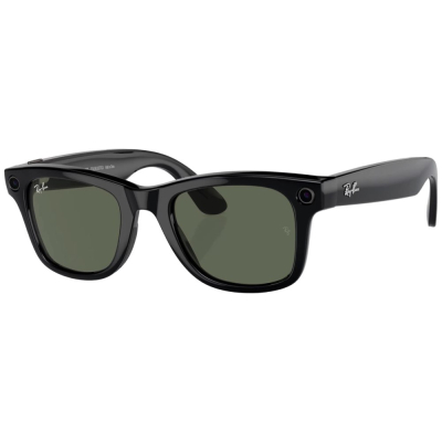 Умные очки Ray-Ban Wayfarer, черная глянцевая оправа, Зелёные линзы, M