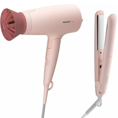 Набор для укладки волос Philips BHP398/00, фен + выпрямитель, Розовый (Набор для укладки волос Philips Розовый)