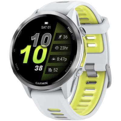 Garmin Forerunner 970, Белые, Бело-зеленый ремешок (Garmin Forerunner 970 Белые)