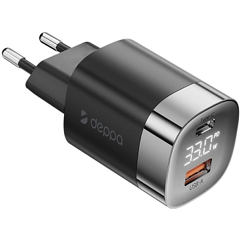 Сетевое ЗУ Deppa USB Type-C + USB A, PD 3.0, QC 3.0, 33W с дисплеем