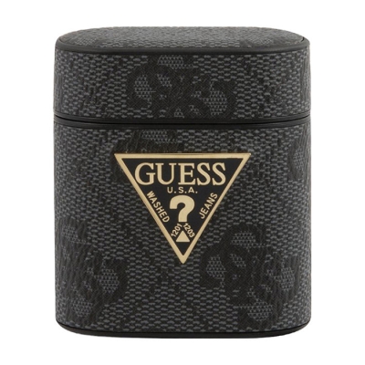 Чехол кожаный Guess 4G with metal logo для AirPods (Guess AirPods Темно-Серый)