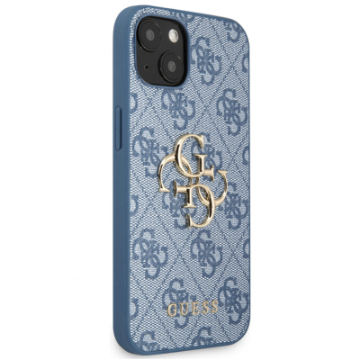 Чехол iPhone 13 Накладка Кожзам Guess Big metal Logo Hard (Phone 13 Накладка Кожзам Guess Голубой)