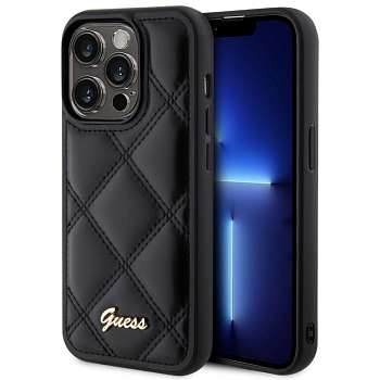 Чехол iPhone 15 Pro Накладка Кожзам Guess Quilted with Script metal logo Hard