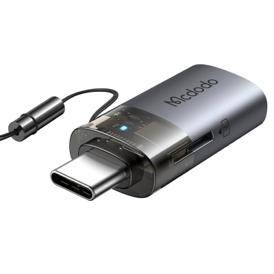 OTG переходник Mcdodo OT-760, USB-A 3.0 → USB-C, со встроенным кардридером (Адаптер переходник Mcdodo Темно-серый)