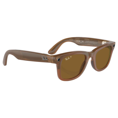 Умные очки Ray-Ban Wayfarer, карамельная оправа, Поляризационные: Коричневые линзы, M (Очки Ray-Ban Коричневый)