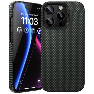 Кевларовый чехол Benks ArmorTint для iPhone 15 Pro (MagSafe) (Накладка Черно-Зеленый клетка)