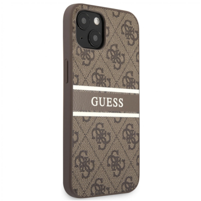 Чехол iPhone 13 Накладка Кожзам Guess Stripe Printed Logo Hard (iPhone 13 Накладка Кожзам Guess Коричневый)