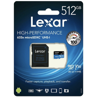 Флешка Lexar High-Performance, Micro SDXC, 512 Gb (Флешка Lexar 512 Gb)
