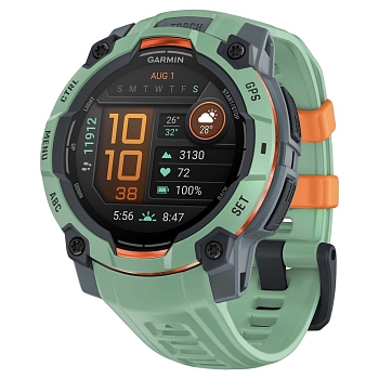 Garmin Instinct 3 45mm Amoled, Зеленый корпус, Зеленый силиконовый ремешок