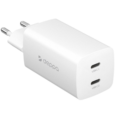 Сетевое ЗУ Deppa 11445, GaN 65 ватт, 2 выхода: USB-C (2шт)