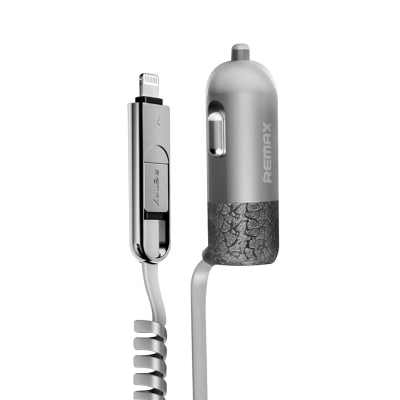 Автомобильное ЗУ с кабелем Lightning + Micro USB + USB Выход Remax Finchy 3.4A (Автомобильное ЗУ Remax Gray)