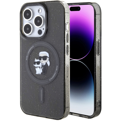 Чехол iPhone 15 Pro Max Накладка Пластик Karl Lagerfeld NFT Karl&Choupette Hard Glitter (с MagSafe)