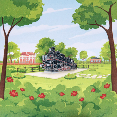 Значок Магнитка Памятник Паровоз металлический, Пин