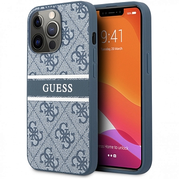 Чехол iPhone 14 Pro Накладка Кожзам Guess 4G Stripe printed logo Hard