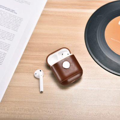 Чехол кожаный для наушников Apple AirPods iCarer (спиннер) (AirPods iCarer Коричневый)