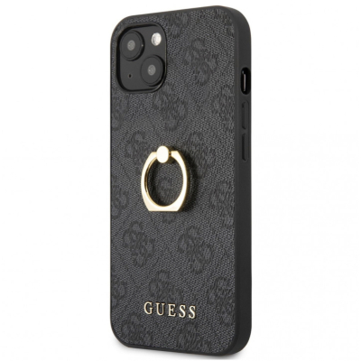 Чехол iPhone 13 Накладка Кожзам Guess 4G + Ring Hard (iPhone 13 Накладка Кожзам Guess Темно-Серый)