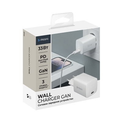 Сетевое ЗУ Deppa 11431, GaN 33 ватта, 1 выход: USB-C (Сетевое ЗУ Deppa Белый)