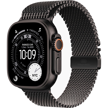 Apple Watch Ultra 3 (49mm) Чёрный титан, Milanese Loop, Чёрный (без RuStore)