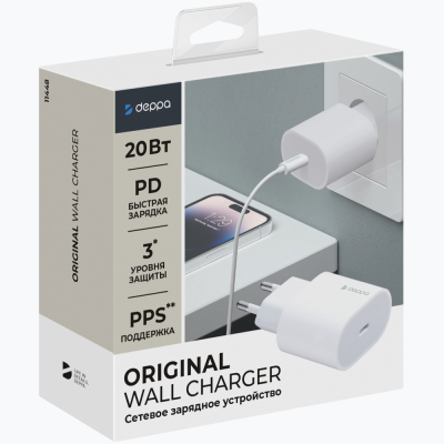 Сетевое ЗУ Deppa 11448, 20 ватт, 1 выход: USB-C (Сетевое ЗУ Deppa Белый)