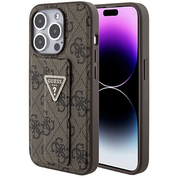 Чехол iPhone 15 Pro Накладка Кожзам Guess GripStand 4G with Triangle Diamond metal logo Hard