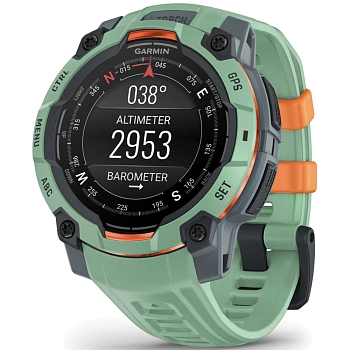 Часы Garmin Instinct 3 45mm Amoled, Зеленый корпус, Зеленый силиконовый ремешок