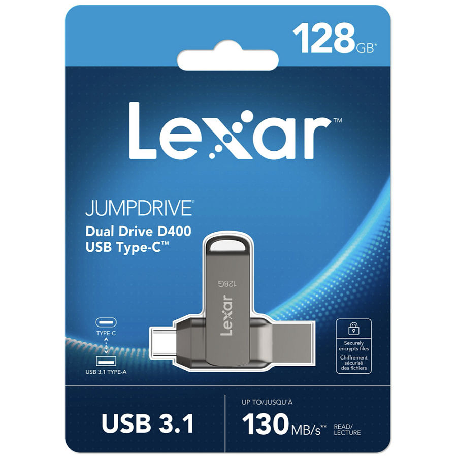 Флешка Lexar D400, USB + USB-C, 128 ГБ