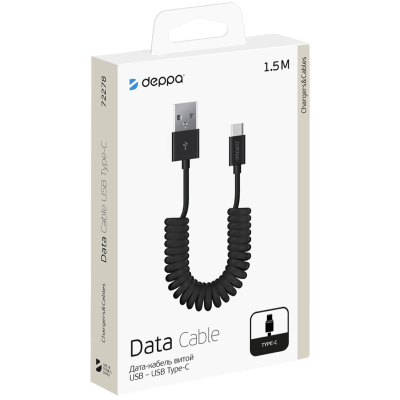 Кабель Deppa USB-A → USB-C, длина 1.5 м (Кабель Deppa Черный)