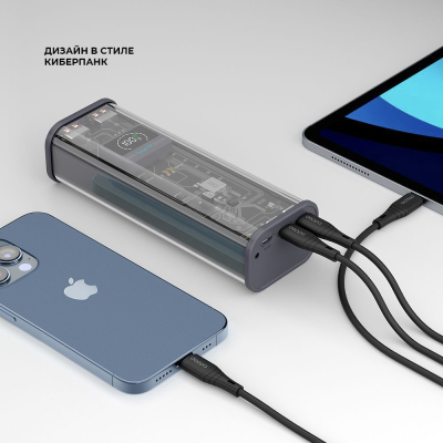 Внешний аккумулятор Deppa NRG Crystal 30000 mAh 22.5 ватт (Внешний аккумулятор Deppa Прозрачный Черный)
